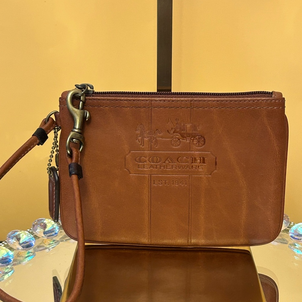 Coach Tan Leatherware Wristlet Approx. 6 x 4 EUC